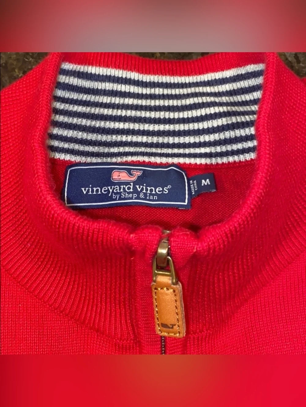 EEUC Worn 1x Vineyard Vines Bright Red Zip Mock Sweater Men’s M